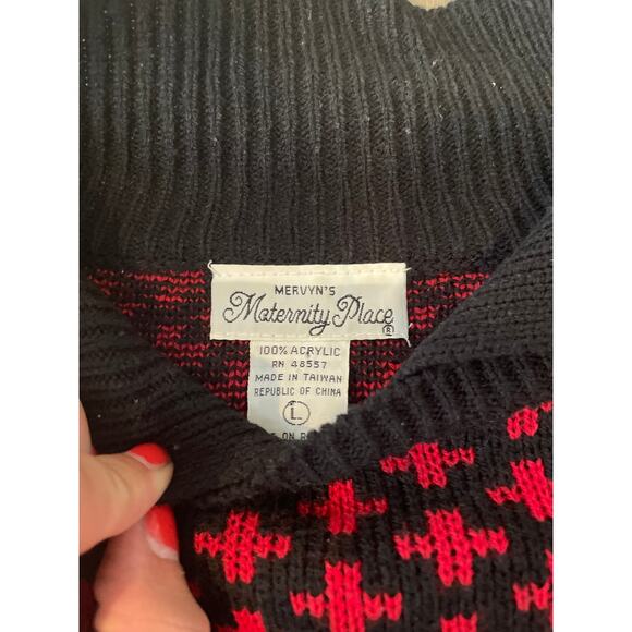 1990s Black-Red Sweater, Mervyn's, Size L, Acrylic, Jumper, ~ 220713-MEL 6 - Picture 4 of 9